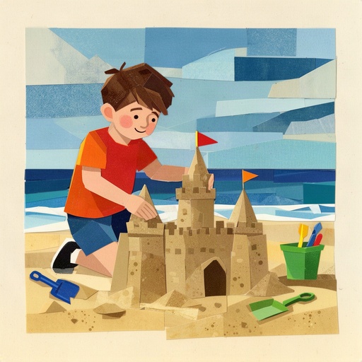A boy building a sandcastle