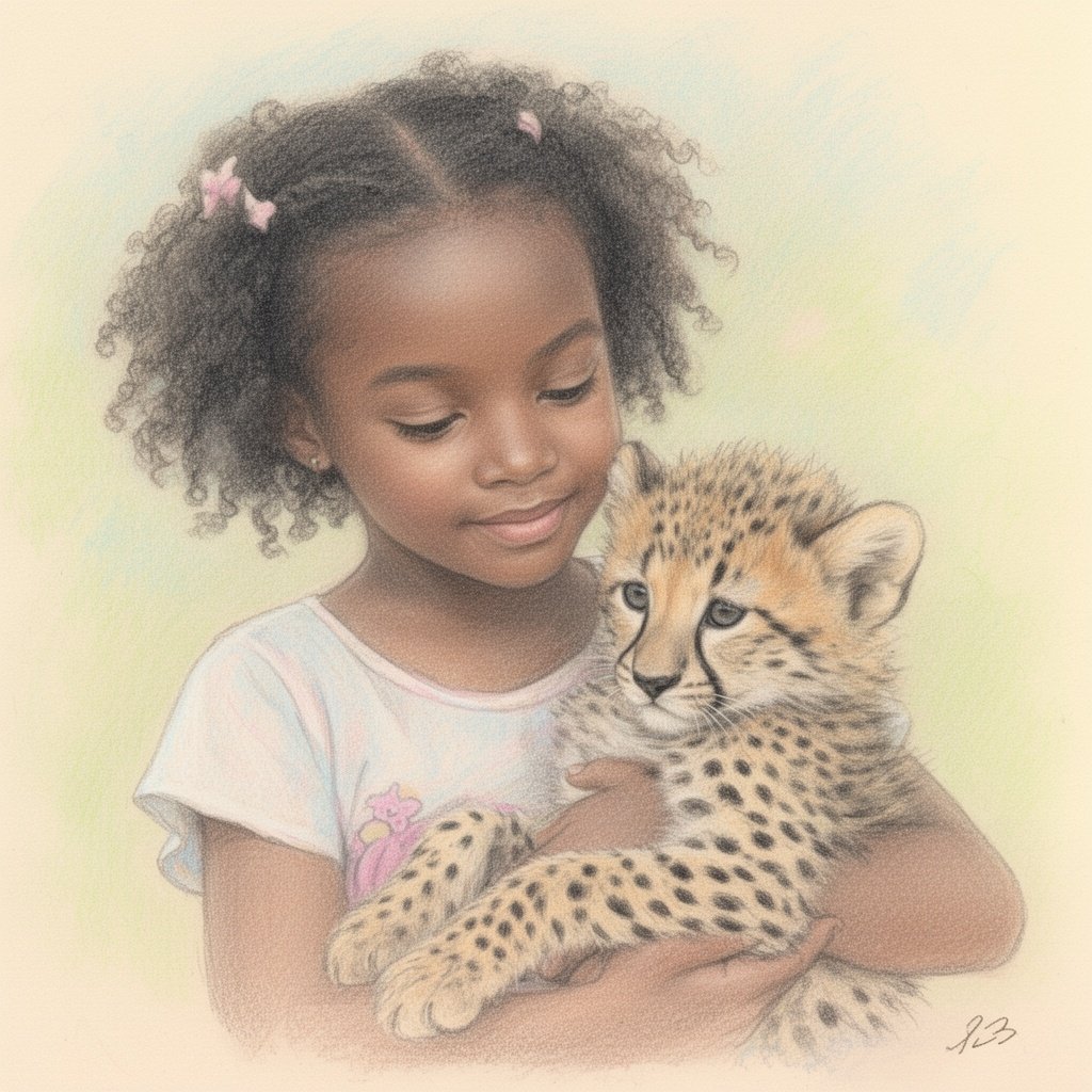 A black girl holding a cheetah cub