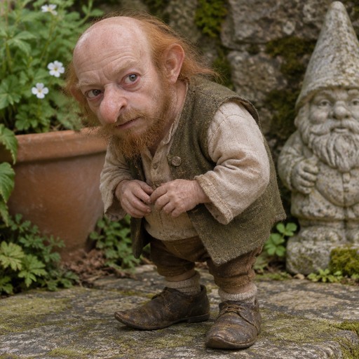 small man,ginger bust balding, straight hair, unimpressive patchy beard, resembles. rodent of sorts, freaky, could be relates to distant cousin to a garden gnome