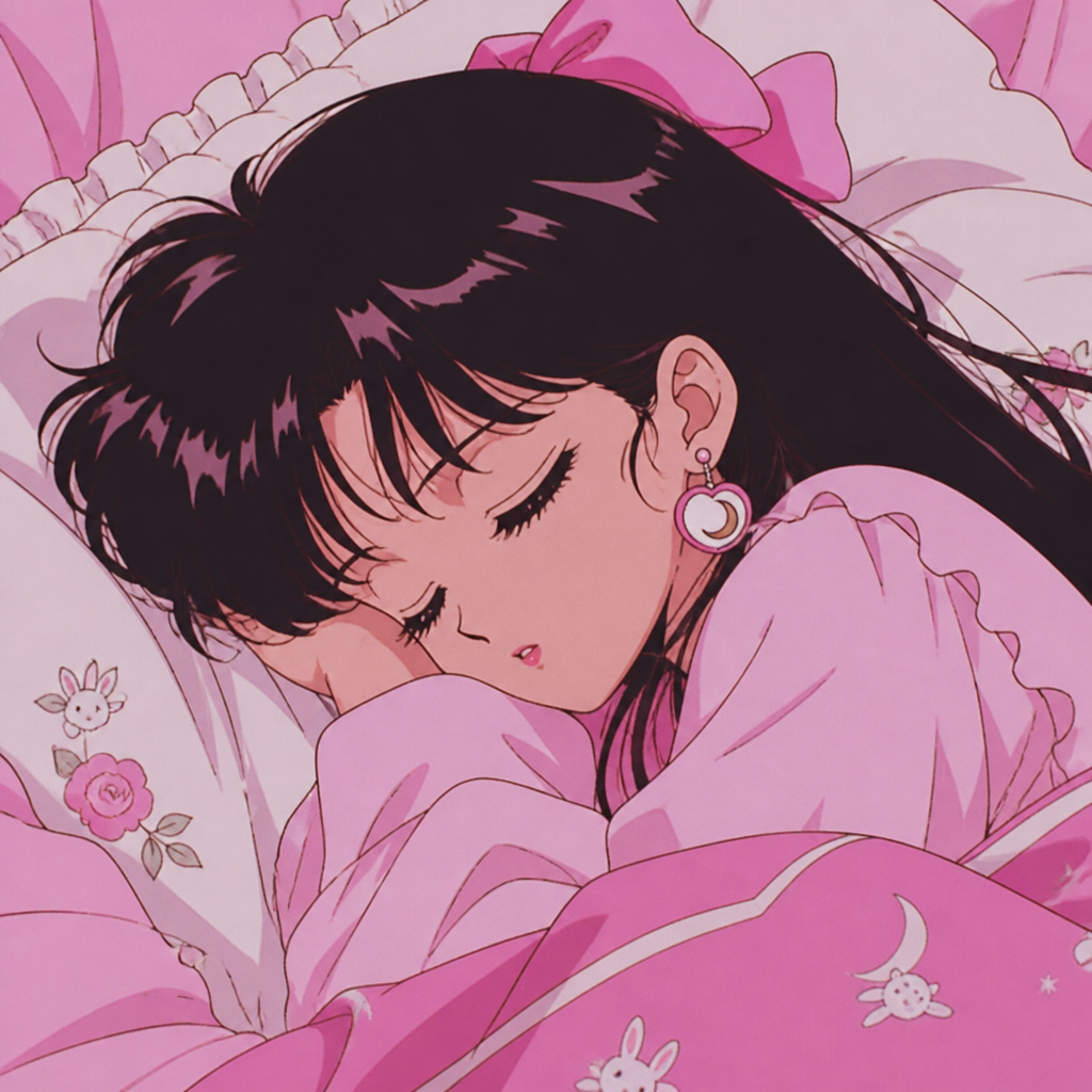 Anime girls earrings 90s anime pink and white sleeping