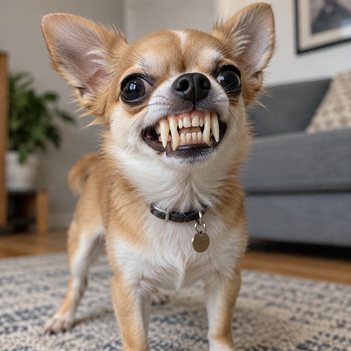 kleiner hund mit großen zähnen