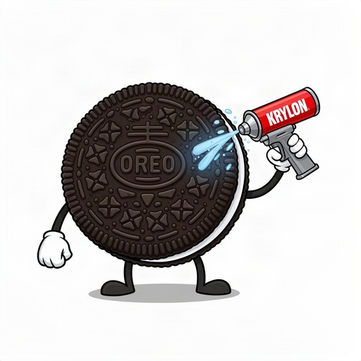 Cartoon Oreo cookie spraying a krylon 