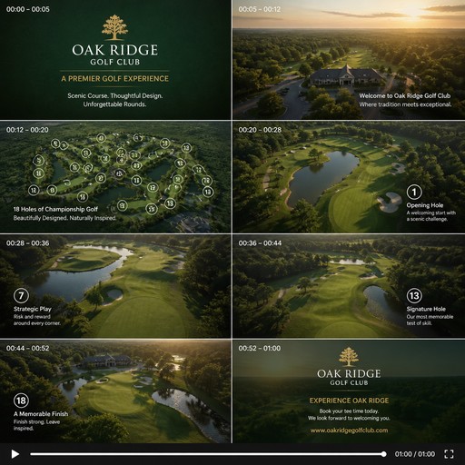 Take this golf course map and create a steady flyover video for a sales pitch,￼