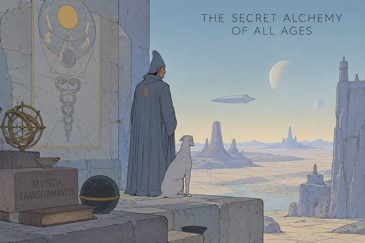 The Secret Alchemy of All Ages, in the style of sci-fi animator moebius