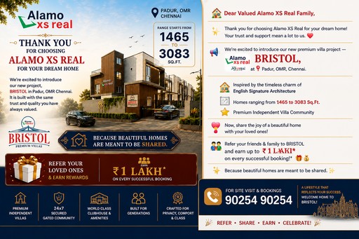 Vintage real estate advertisement featuring a house, neighborhood map, and colorful text panels