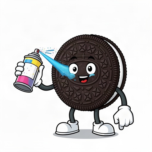 Cartoon Oreo cookie spraying spray paint
