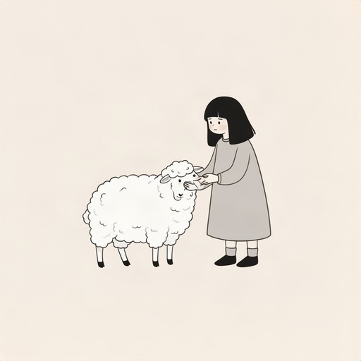 A girl petting a sheep