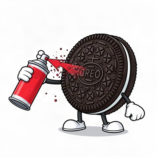 Cartoon Oreo cookie spraying spray paint