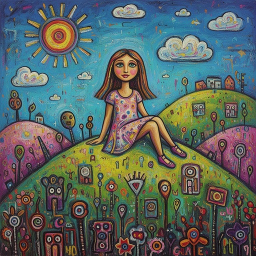 A girl sitting on a hill