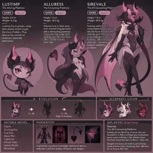 can you design me a succubus inspired pokemon potentially a 3 stage line