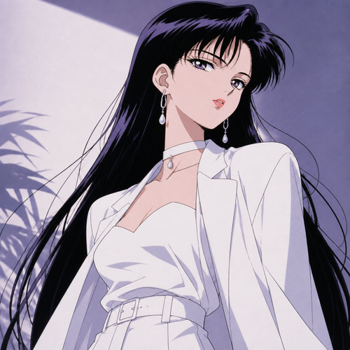 Anime girl choker earrings illustration long hair all white outfit anime style illustration vibes 90s anime 
