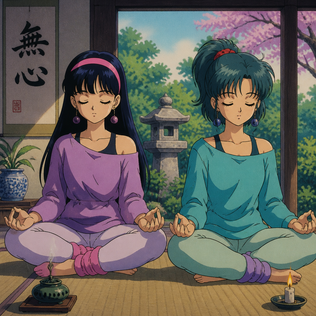 Anime girls meditating earrings 90s anime