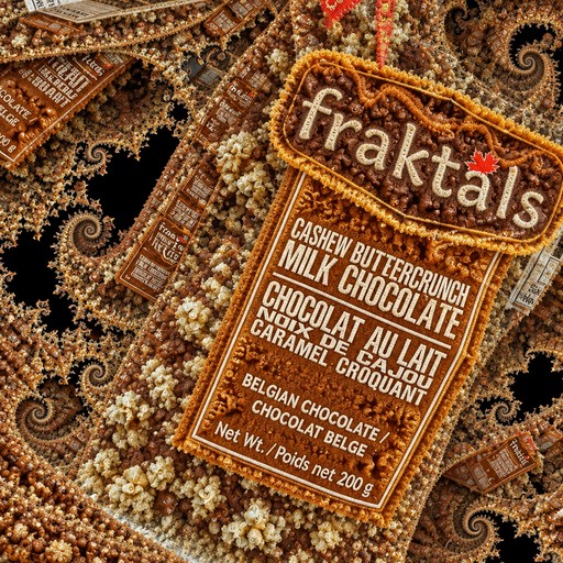 Fraktals chocolate label on an ornate patterned background in warm brown and gold tones