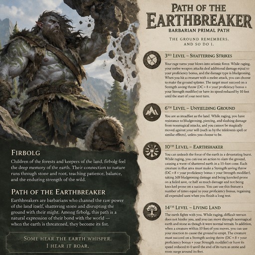 Dnd 5e Firbolg barbarian subclass path of earthbreaker