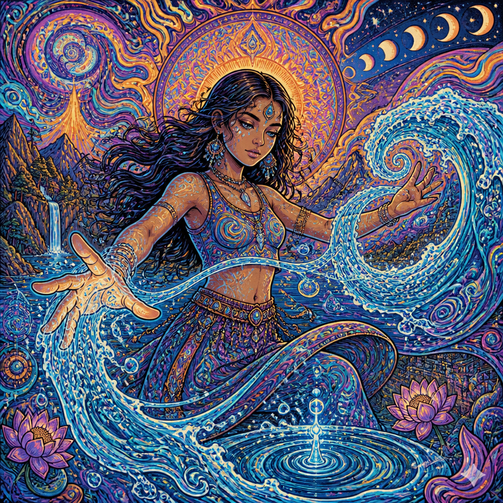 A girl using magical water powers
