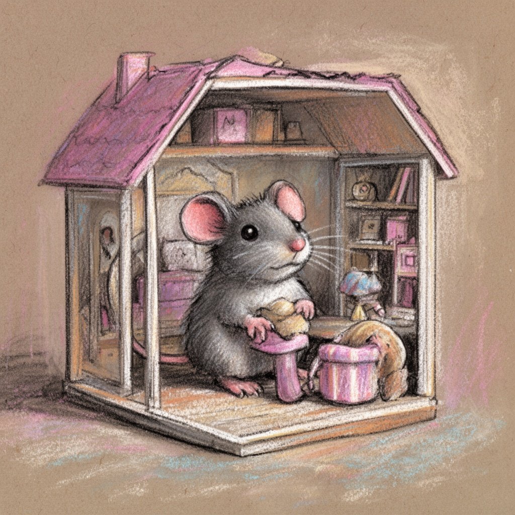 A mouse inside a dollhouse