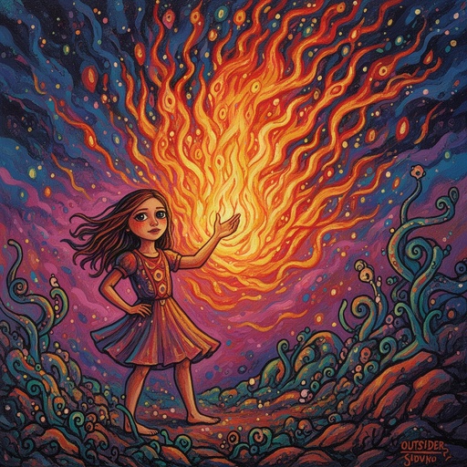 A girl summoning a fire spirit