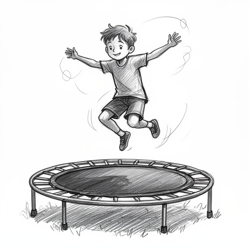 A boy jumping on a trampoline
