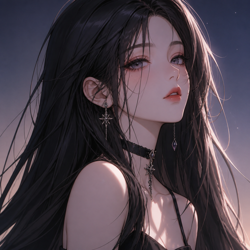Anime girl choker earrings illustration long h