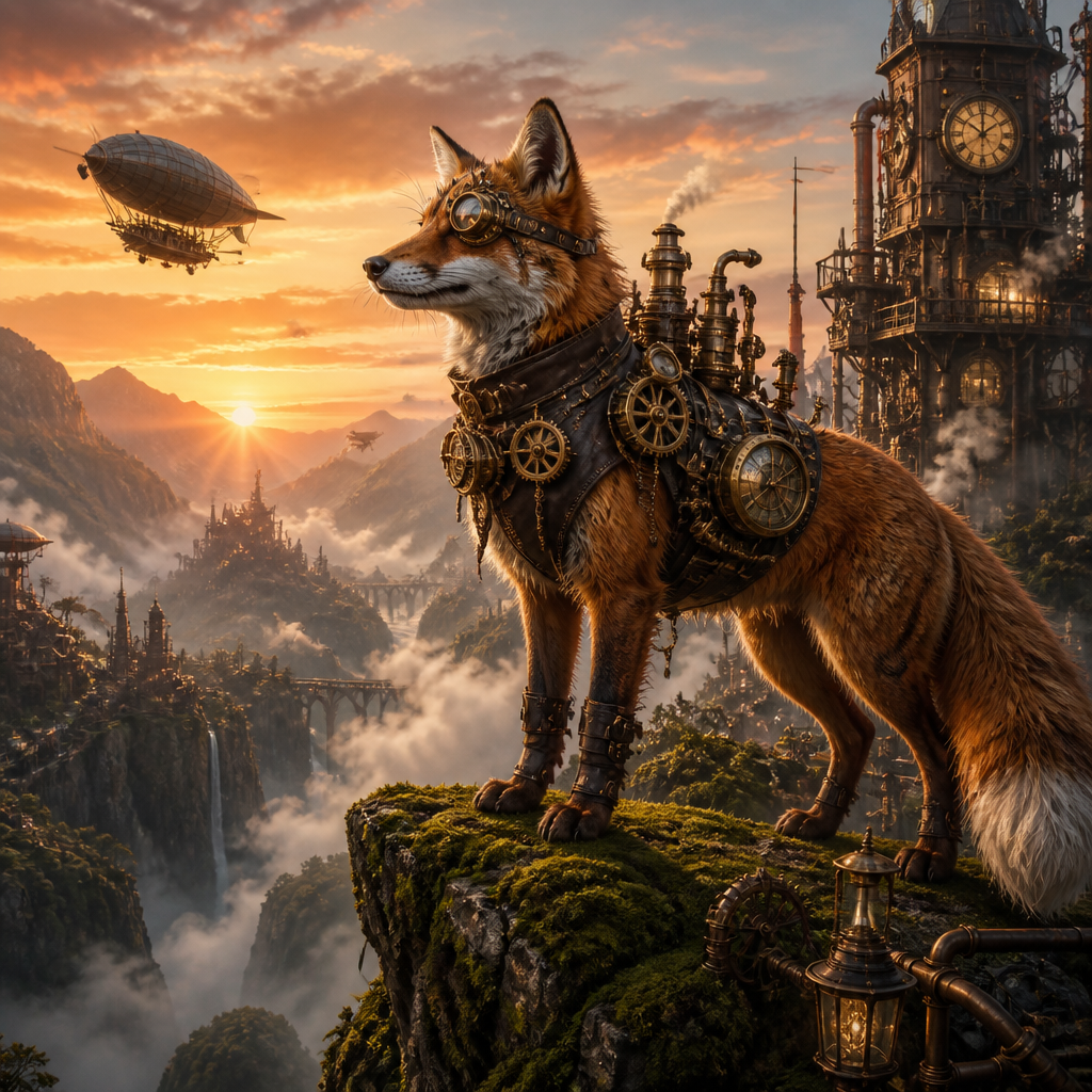 Steampunk AI art style example